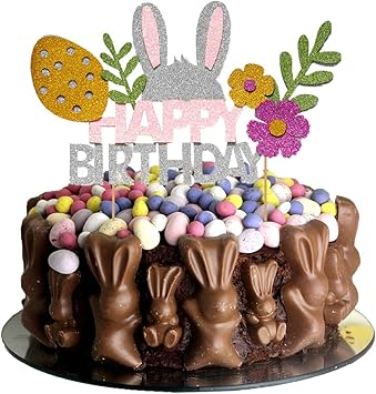 Joymemo Topper De Gateau De Lapin Joyeux Anniversaire Avec Oeuf Lapin Topper De Gateau Oreille De Lapin Scintillant Pour Fete D Anniversaire Et De Paques Amazon Fr Cuisine Et Maison