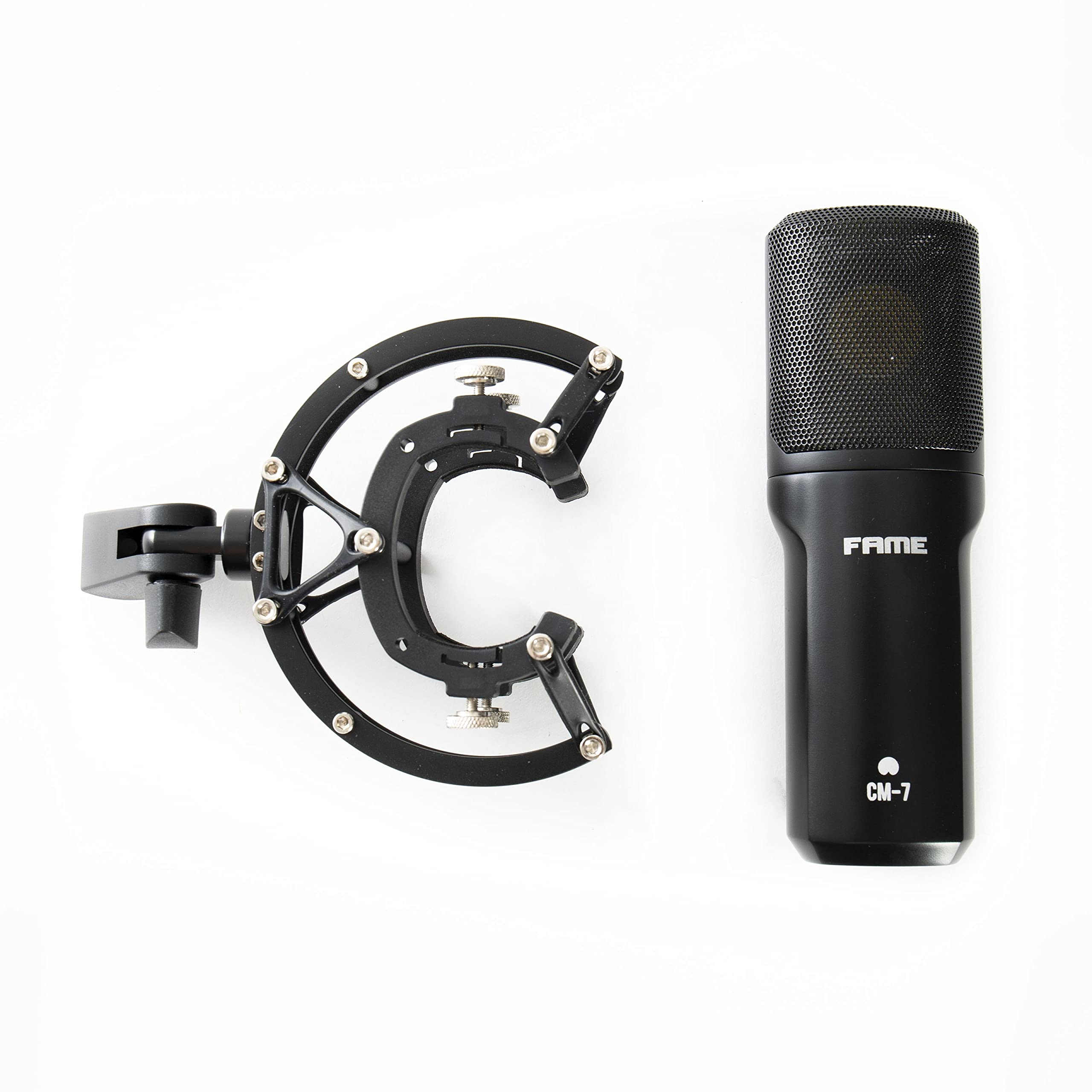 Fame Audio Studio cm-7 Großmembran Kondensatormikrofon, Schwarz, Nierencharakteristik, 20-20.000Hz Frequenzbereich, 136dB SPL, 15.85mV/Pa Empfindlichkeit, XLR 3 Pol, 48V, inklusive Spinne, ideal für