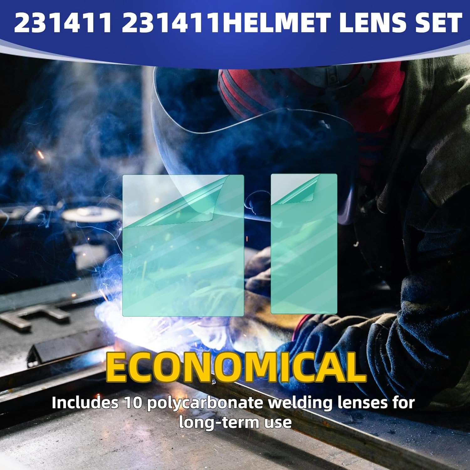 Welding clear Lens Set Impact & Spark Resistant for Miller Electric Helmets (20-Piece: 10x 231410 Inside + 10x 231411 Front Covers)