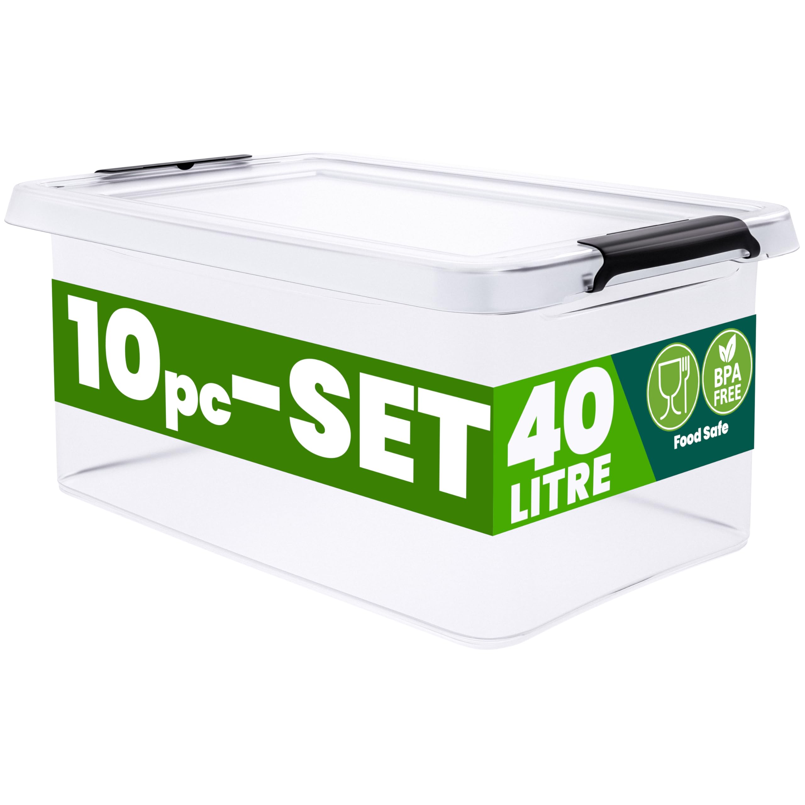 Deuba® 10x 40 Litre Storage Boxes with Lids and Handles | Click Lock | Home and Kitchen, Office | Christmas Decorations, Shoe Storage, Dog Food Storage | Tool Box, Moving Boxes