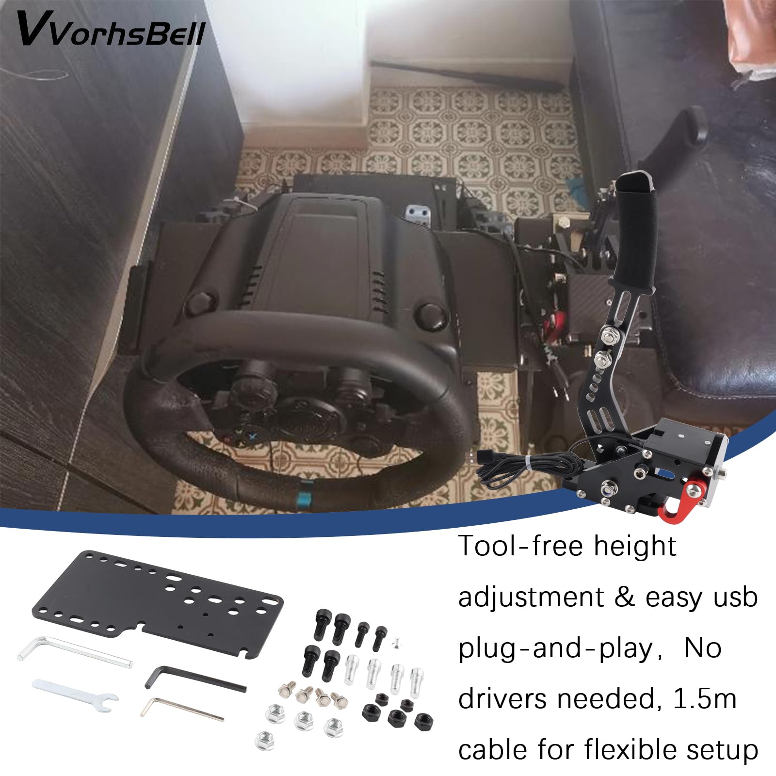 VVORHSBELL USB Handbrake 16 Bit SIM PC Racing Games Compatible with logitech G25 G27 G29 G920 G923 & Thrustmaster T300 T500 Adjustable Linear Handbrake For Simulator Games