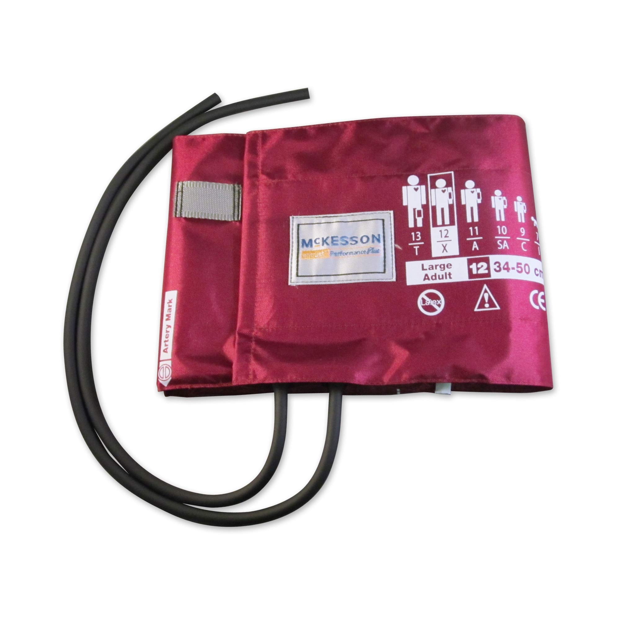 McKesson LUMEON Nylon Blood Pressure Cuff and Bladder, Burgundy, Adult Medium, 34 cm to 50 cm, 1 Count