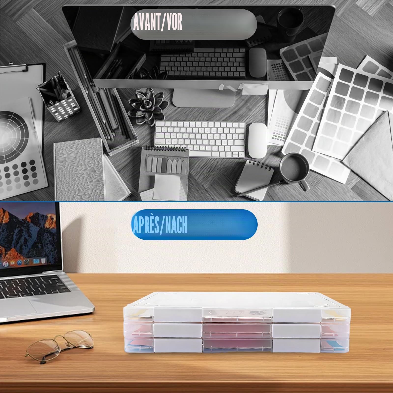 6 Pièces Boite Rangement A4, Boite de Rangement Plastique Transparente avec Fermeture Blanche, Range Documents 307 x 230 x 20 mm pour Bureau, Ecole et Maison