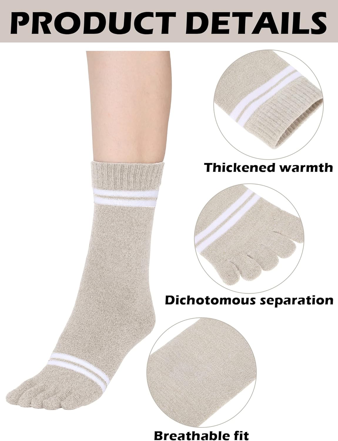 Bencailor 4 Pairs Women Toe Socks Cotton Stripe Crew Socks with Toes Separated for Women Men Athletic Running, 5-9 - Image 5