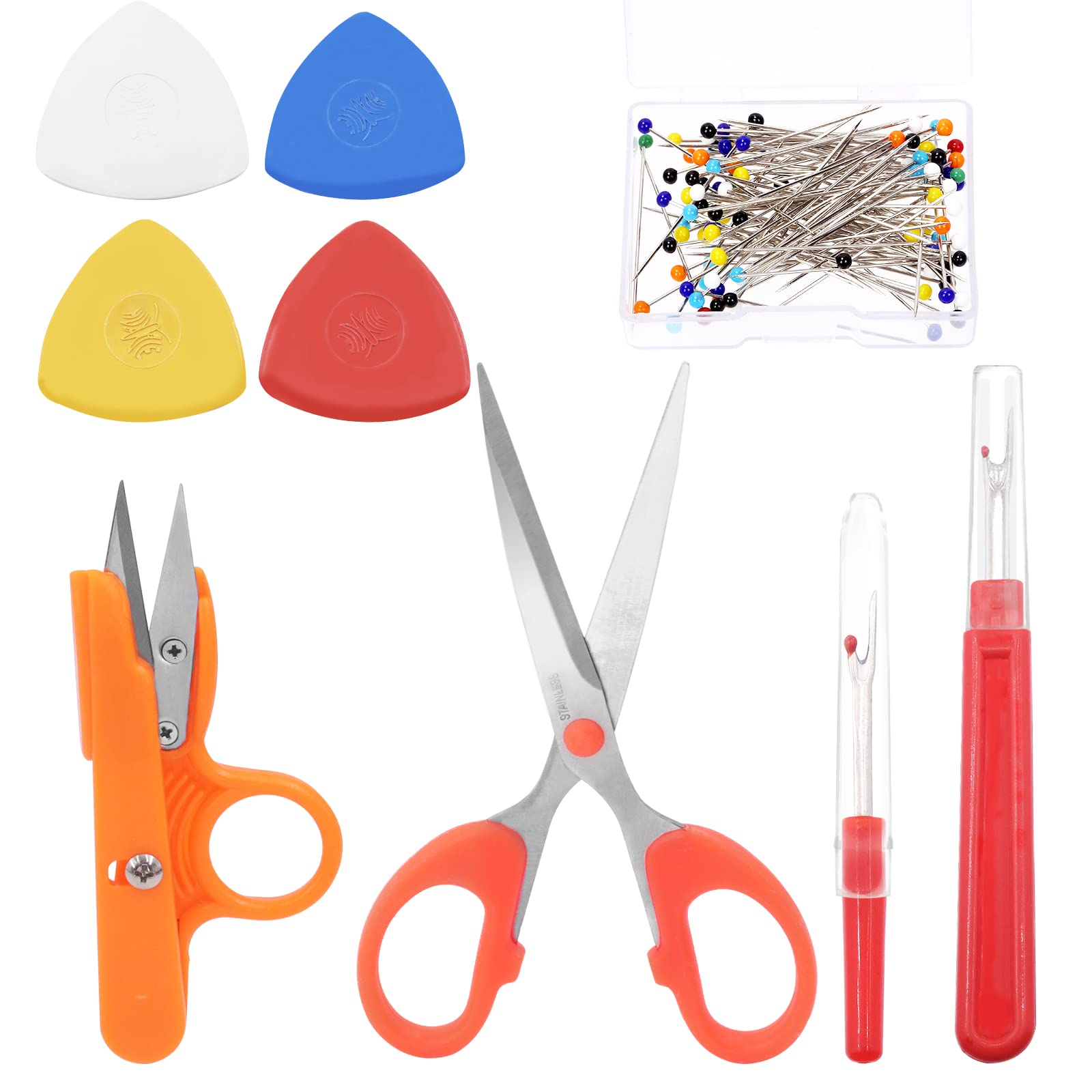 Swpeet 516Pcs Sewing Seam Ripper Tools Kit, 10Pcs Professional Tailor's Chalk, 4Pcs Seam Ripper, 500Pcs Quilting Sewing Pins and Scissor with Thread Snipper Assortment Kit for Sewing