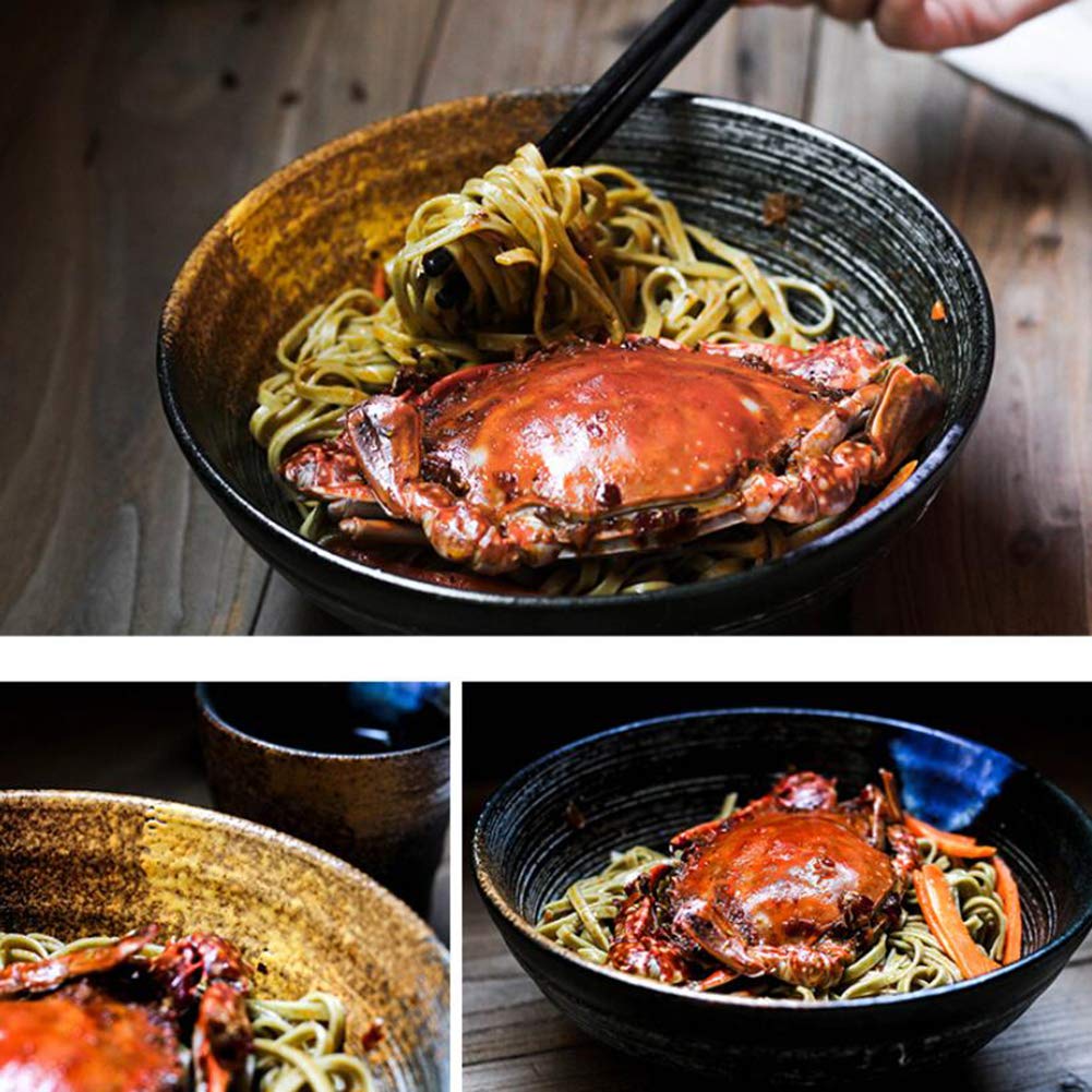 tazas de ramen, conjuntos de tazas de pasta, Tazón grande de cerámica japonesa for ramen, sopa de fideos, juego de tazones de ramen, Udon Soba Pho, vajilla de cerámica retro en relieve, fideos asiátic