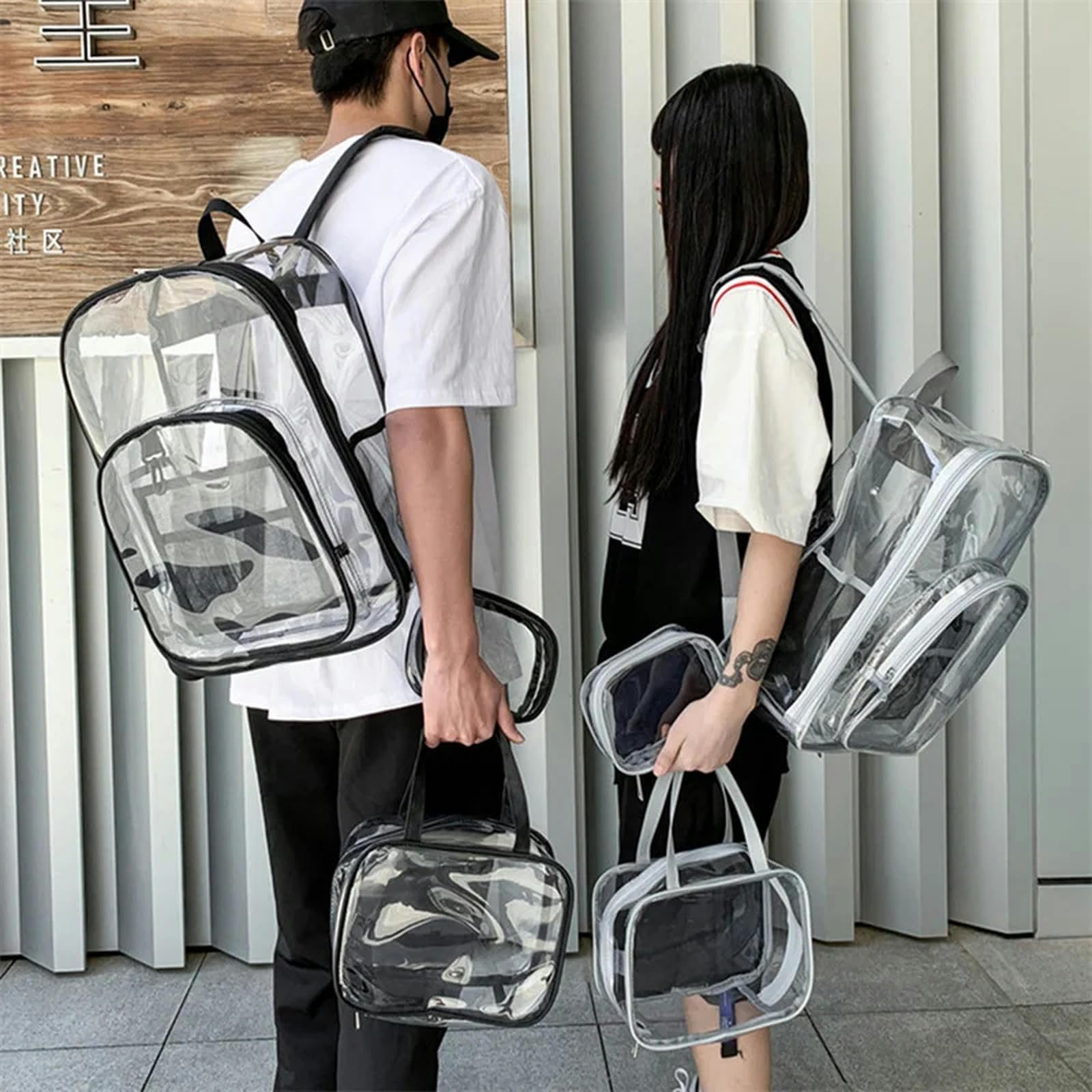 Rucksack Damen Unisex Wasserdichte Rucksack Transparente Teenager -schüler Rucksäcke Große Schultasche Tragbar