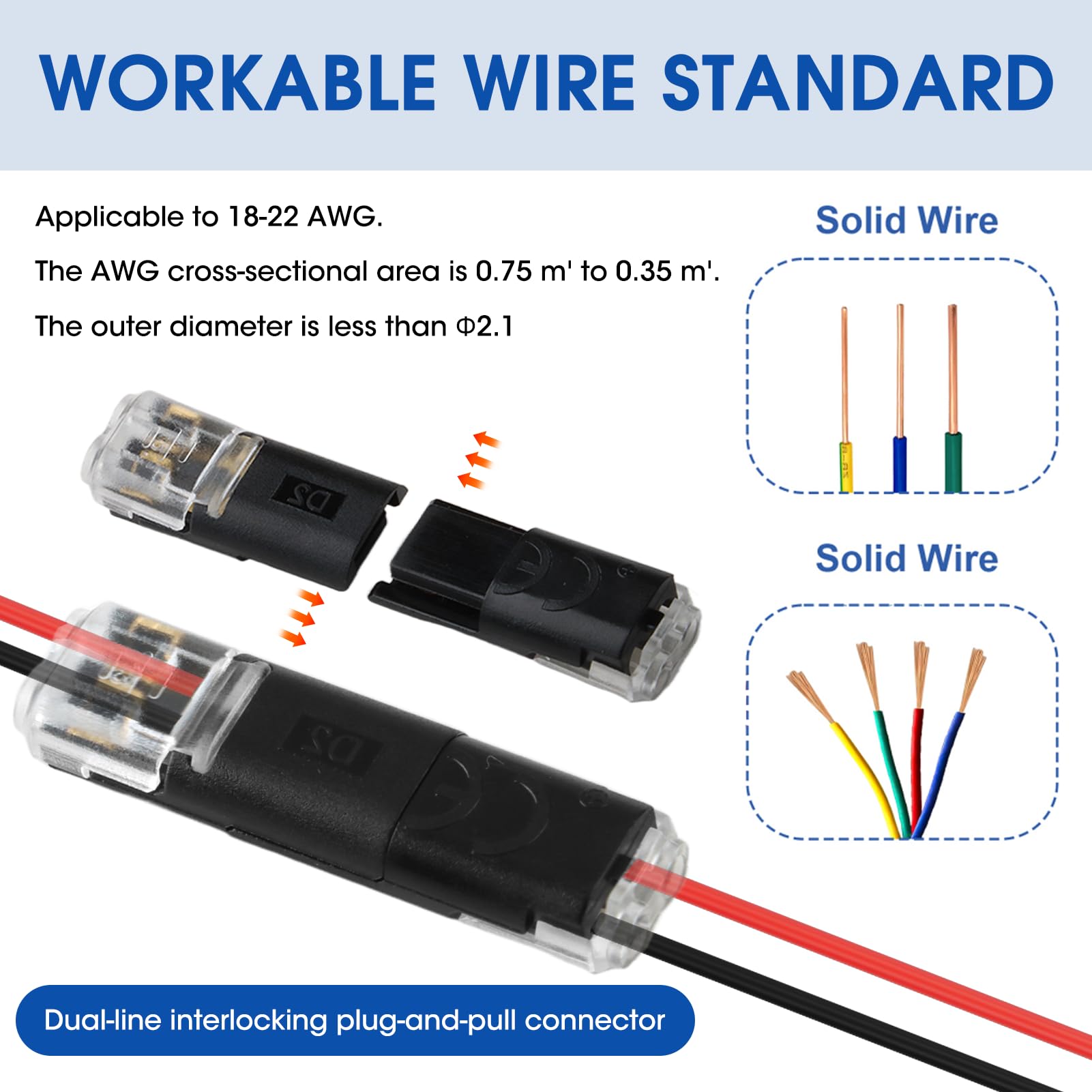50 Pcs Conectores de Cable Impermeables para Automóviles de 2 Pines Enchufe de Cable Eléctrico de Bajo Voltaje de Conexión Rápida 18-22 AWG Hebillas de Bloqueo Sin Necesidad de Pelar para Coches — view 3