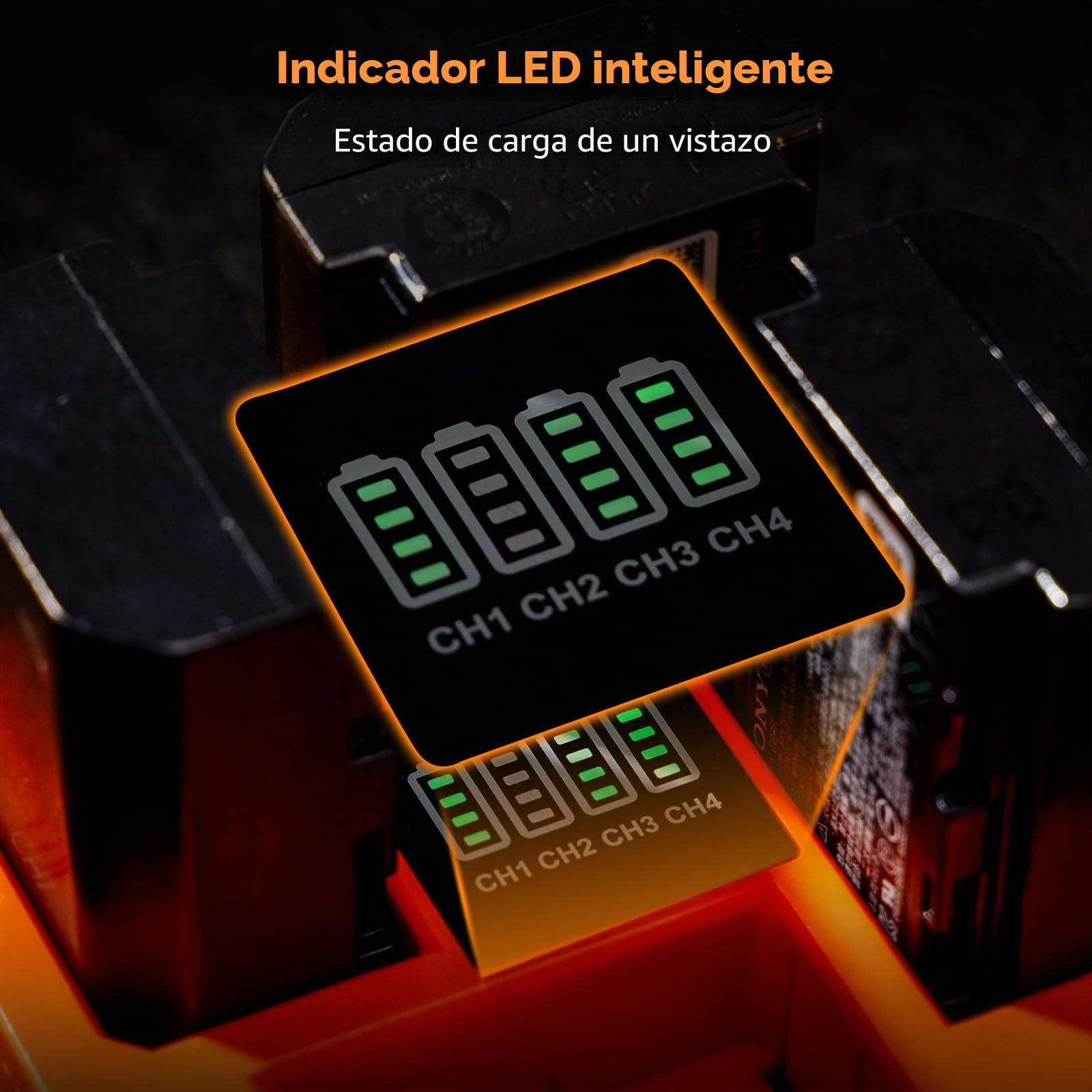 SMALLRIG Compatible con NP-FZ100 Cargador de Batería para Cámara de 4 Canales, con Carga Rápida de 60 W, Pantalla LED,Batería Compacto de 4 Canales Cámara para Sony NP-FZ100, Color Naranja - 4839