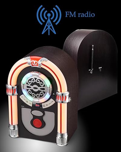 Miniatura 5 de Jukebox de CD con Bluetooth, mini altavoz digital de mesa con aspecto retro, radio FM vintage inalámbrica para el hogar, puerto de entrada auxiliar