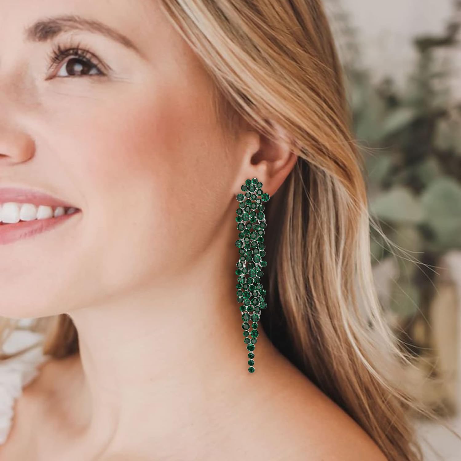 EVER FAITH Wedding Rhinestone Crystal Art Deco Statement Earring, Banquet Prom Long Chandelier Dangle Earrings for Women Bride - Image 2