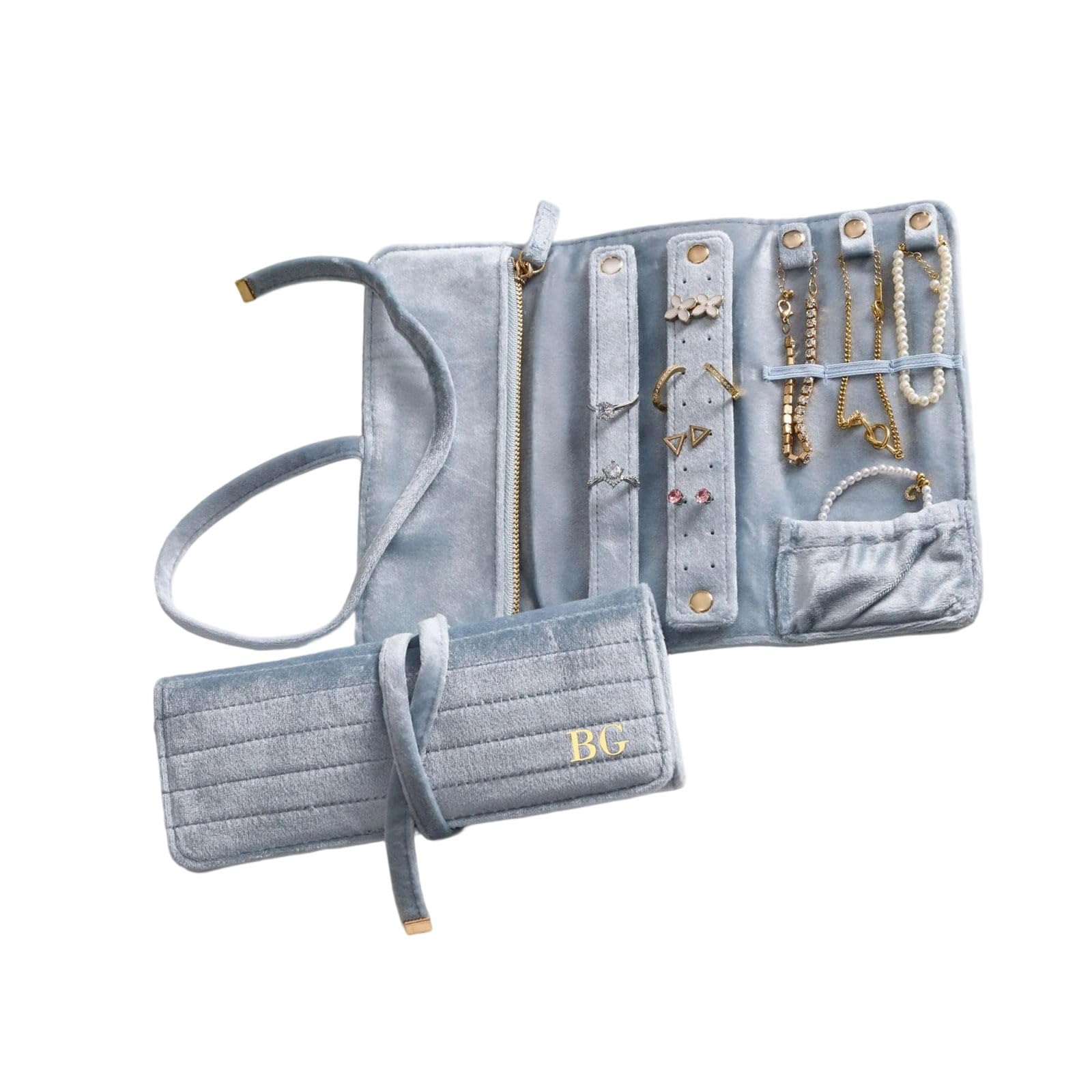 Xjdzineq Flocking Jewelry Multi-Compartment Storage for Rings Earrings Necklaces Travel Wedding Foldable Jewelry Travel Pouches