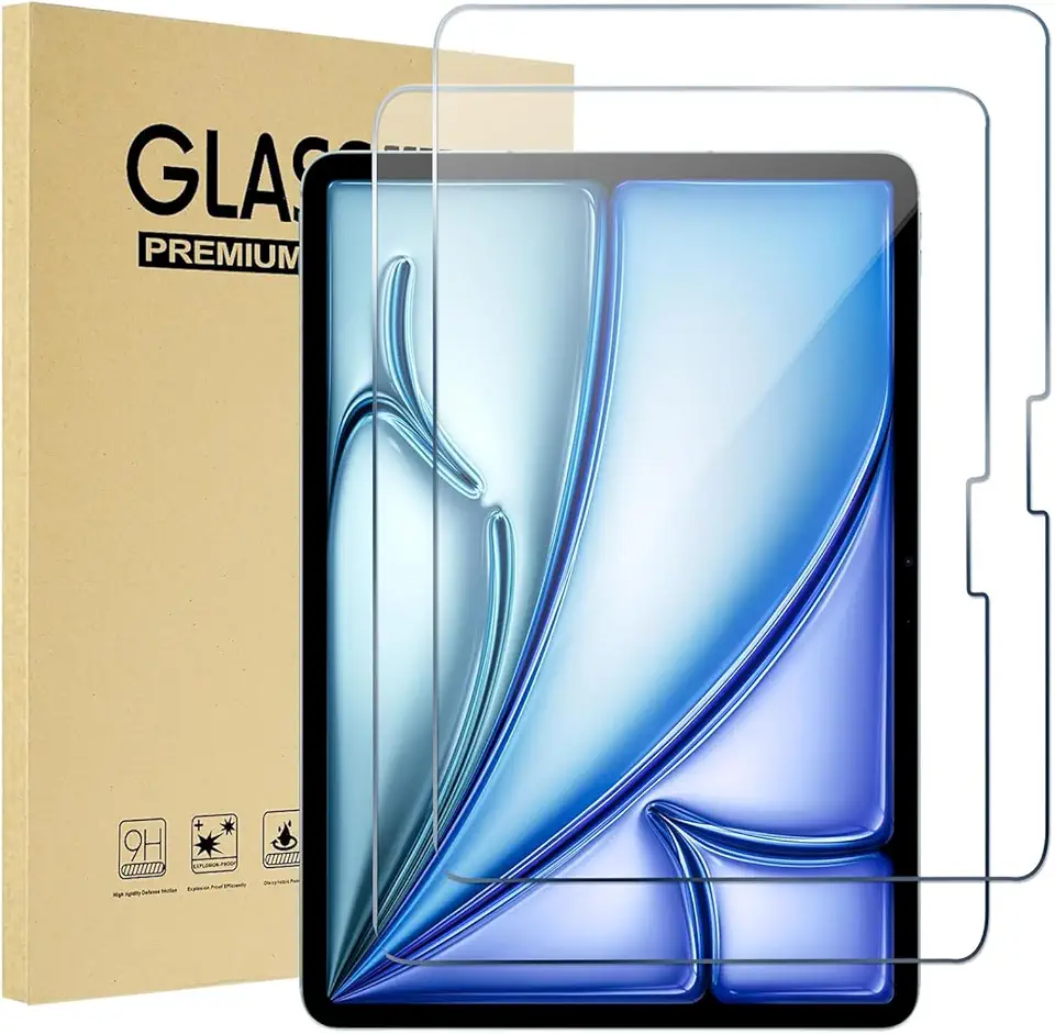 YARUIKE Pacote com 2 Películas Protetoras para iPad Air 13 Polegadas para M4/M3/M2 (2026–2024), Vidro Temperado Antiestilhaço de Nível Militar com Dureza 9H+, Compatível com Apple Pencil Pro, Sem Bolhas, Clareza HD