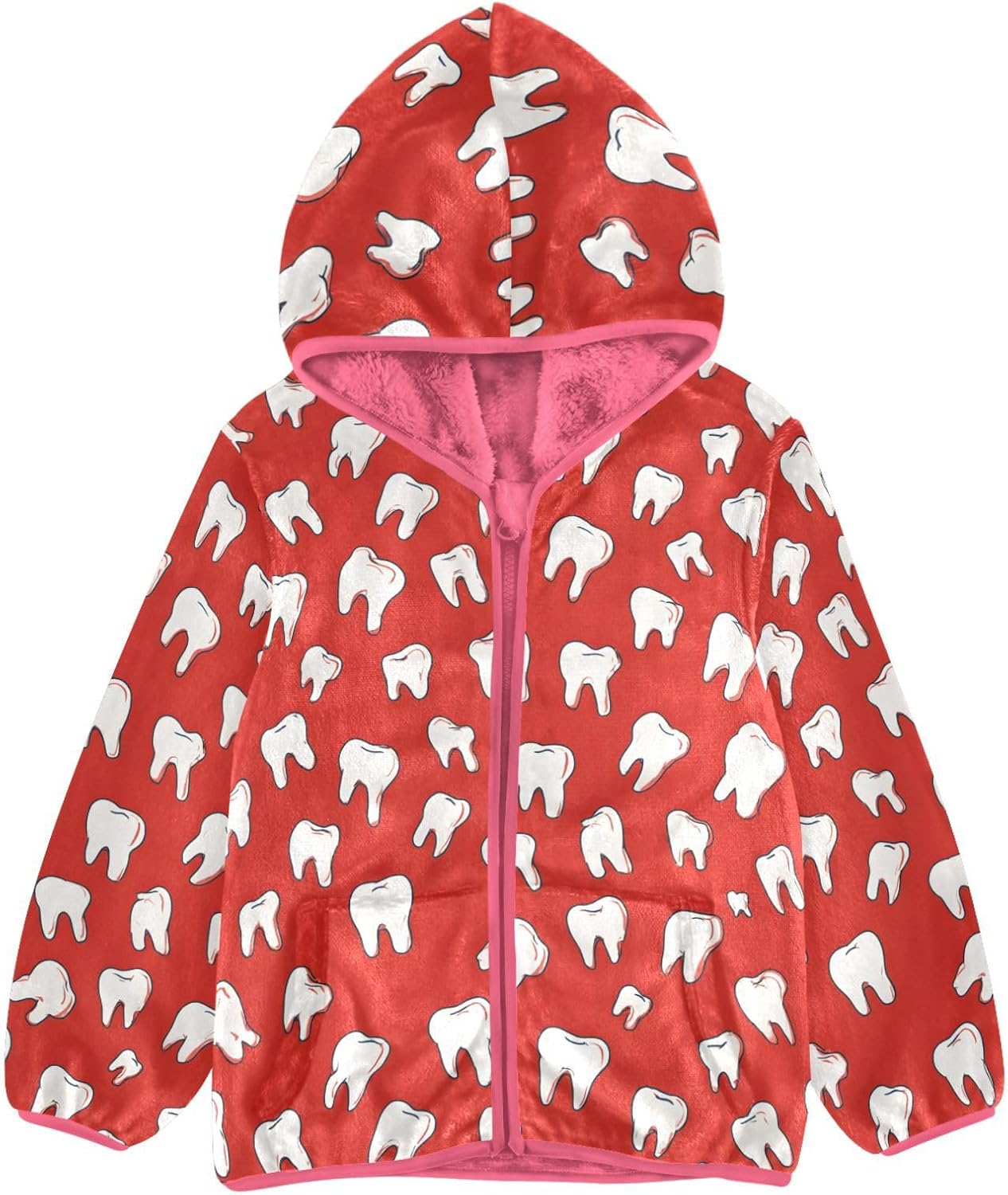 Girls Hoodie Outfit Teeth Pattern Zipper Sweatshirt Coat Fleece Jacket for Kids 3-10T