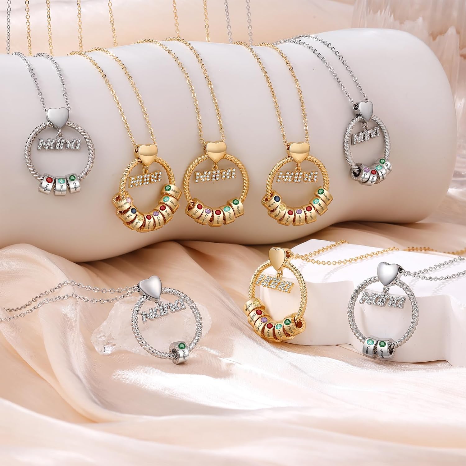 Nana Gifts Personalized Mom Necklace with Family Birthstone Customized Engraved Name Necklaces for Women Mothers Day Birthday Gifts for Grandma Grandmother