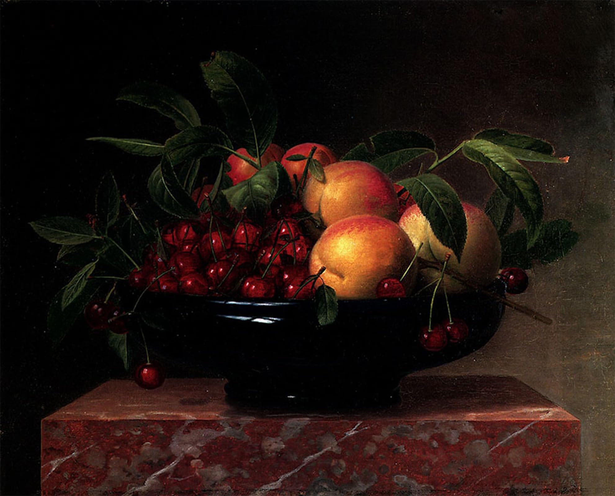 SERENDIPITP Abstract Painting Mural Print Picture Wall Decor Painting Peaches And Cherries In A Bowl on A Marble William Hammer Vintage Wall Artwork for Home Decor 60x90cm