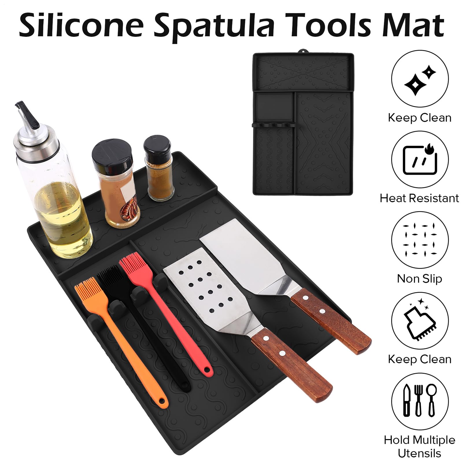 Tappetino per barbecue in silicone, protezione per griglia ad alta temperatura, protezione per bancone della cucina, ampio formato, struttura per contenere le fuoriuscite di cottura, soluzione