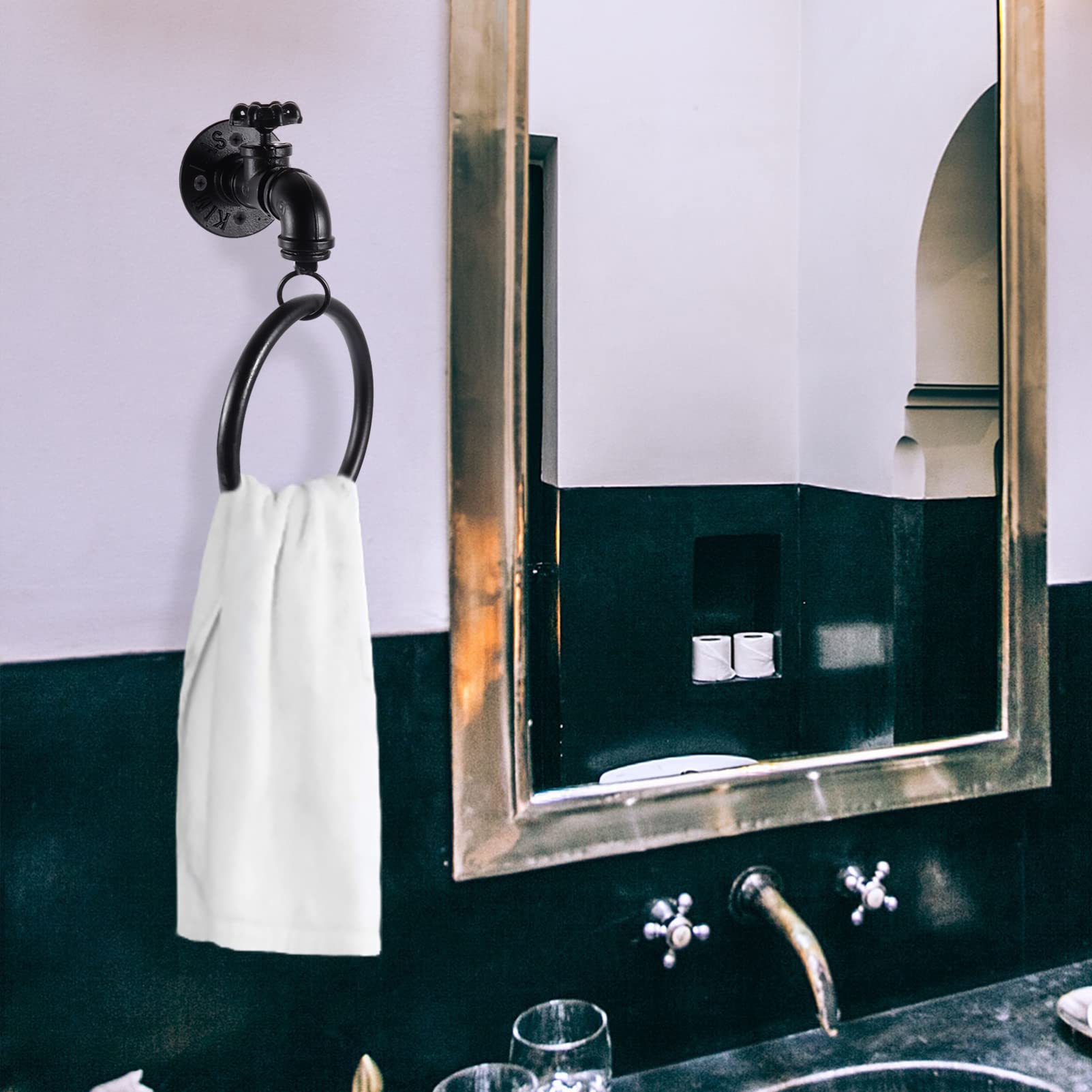 POPETPOP Toallero De Metal Galvanizado Diseño Rústico Colgador para Cocina y Baño
