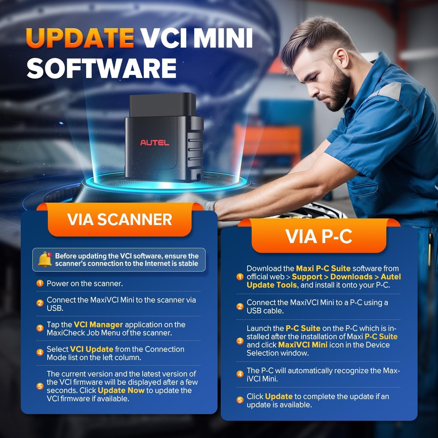 Autel MaxiVCI VCI Mini Interfaz Diagnóstico Inalámbrico, Funciona con Autel MaxiCOM MK808BT Pro MP808BT Pro MK808S-TS MX808S-TS MP808S-TS MK808TS MP808TS, 2026 Dongle Inalámbrico Vehículo Más Nuevo