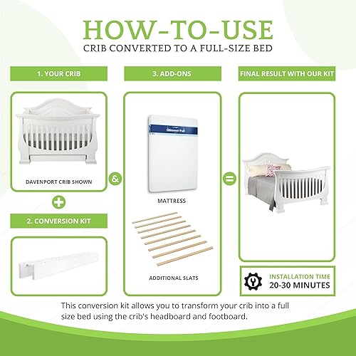 Vista 34 de Kit de conversión de tamaño completo para cunas de manzana bebé y ecológicas Se adapta a cunas Beaumont, Chelmsford, Clover, Davenport, Pizarra
