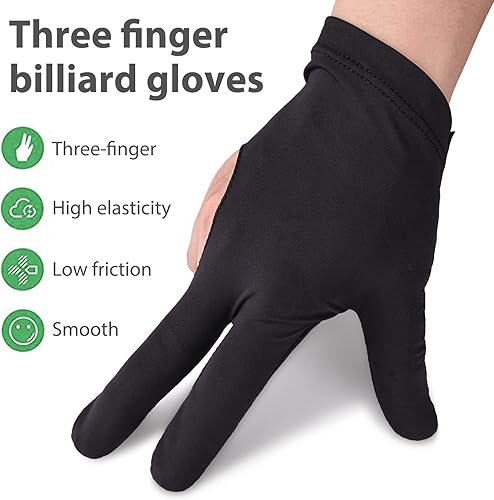 Miniatura 4 de TOBWOLF 20 guantes de piscina, nailon de 3 dedos, guantes de billar, guantes de billar para mano izquierda y derecha, guantes transpirables para