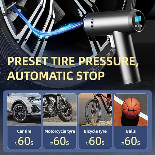 Miniatura 3 de Cordless Tire Inflator Portable Air Compressor, 150 PSI Handheld Rechargeable Electric Tire Air Pump with Smart Digital Pressure Gauge, LED Light,