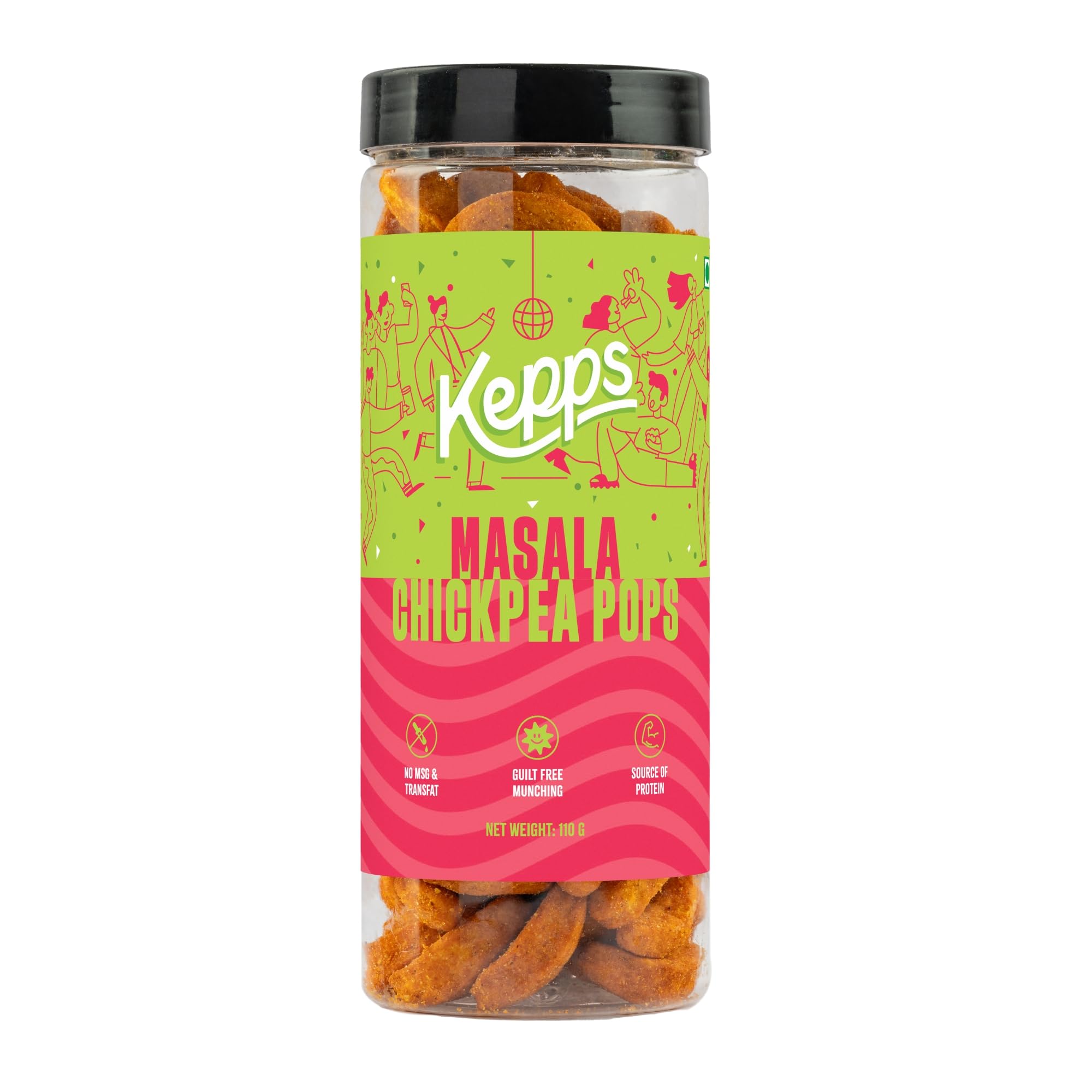 KEPPS Masala Chickpea Pops | Jain-Friendly Crunchy Snacks | Gluten-Free, High Fiber & Plant Protein | Never Fried, Low-Calorie, Guilt-Free Munchies – 110g
