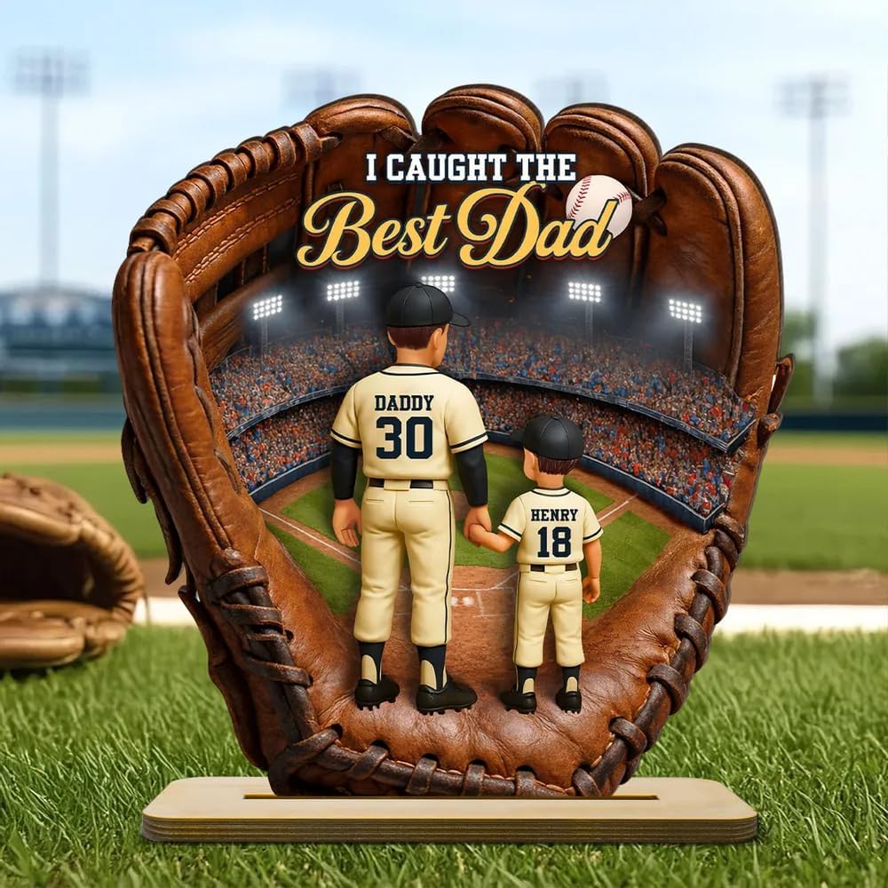 NAZENTI Personalized Baseball Dad Plaque Custom Name Number Stadium Scene Wooden Display Two Layer Design Father Kids Keepsake Home Decor Catch The Best Dad Glove Shape Family Memory Tribute 7 71LdjKOFWzL. AC SL1000