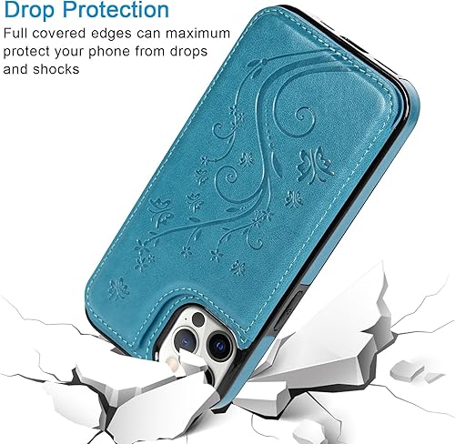 Miniatura 5 de Funda tipo libro compatible con iPhone 15 Pro Max, funda tipo cartera de piel sintética, funda de silicona suave con diseño floral y mariposas, con