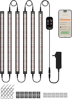 GLOWRIUM Smart Grow Lights for Indoor Plants with APP, Full Spectrum Grow Lights for Seed Starting, G6 Plant Light Strip with auto Timer, 3 Angle dimming Levels for Plant Shelf, 6-Pack (Black, 48W)