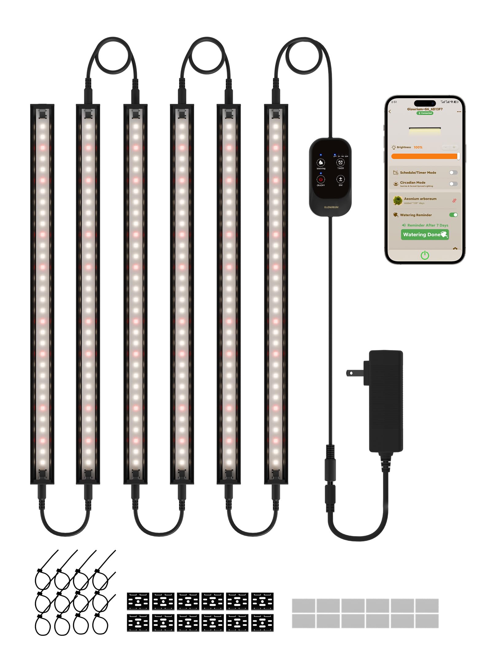GLOWRIUM Lampes de culture pour plantes d'intérieur, barre lumineuse à DEL | Bandes lumineuses de croissance 48 W avec contrôle par application, minuterie automatique, angles de faisceau réglables pour