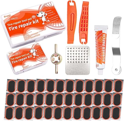 Ezweiji Kit de reparación de parches para neumáticos interiores de bicicleta, con 36 parches de vulcanización, kit de reparación de neumáticos de
