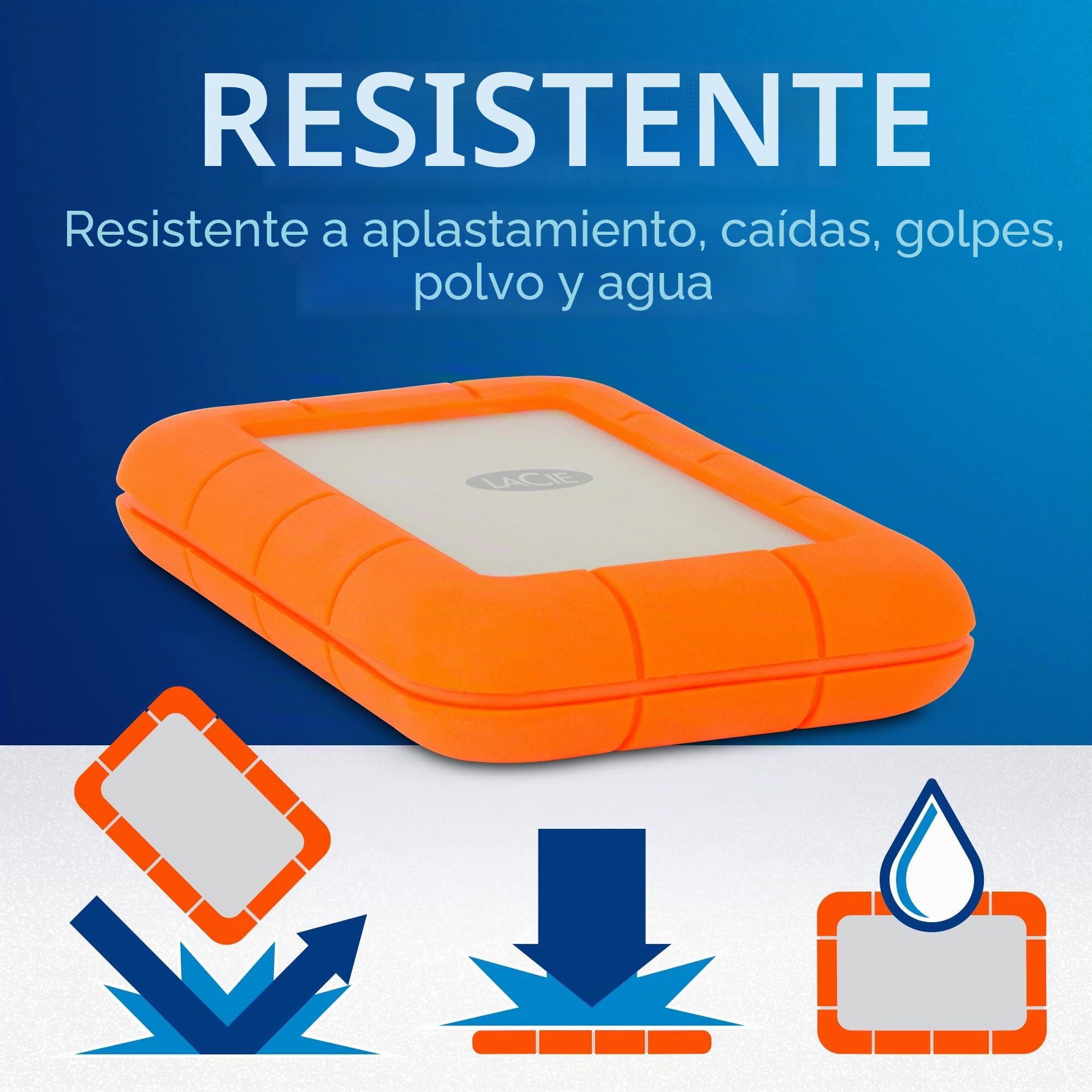 LaCie Rugged USB-C 4TB — antigolpes, USB‑C Disco duro externo portátil 2,5", para Mac y Windows — incluye Rescue Data Recovery