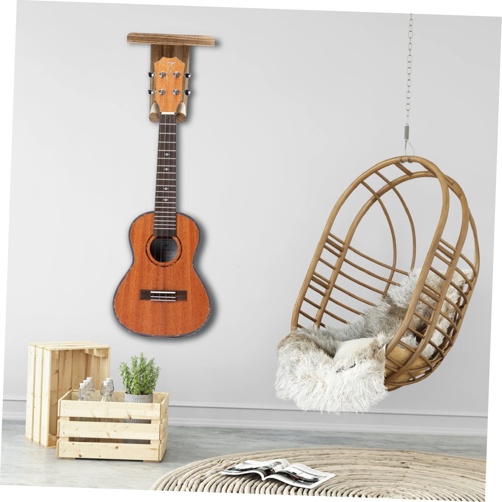 Gancio per Chitarra in Legno 2 Pezzi Supporto a Parete | Chitarra e Mandolino, per Casa e Piccolo Appartamento, Facile da Rimuovere, Salvaspazio