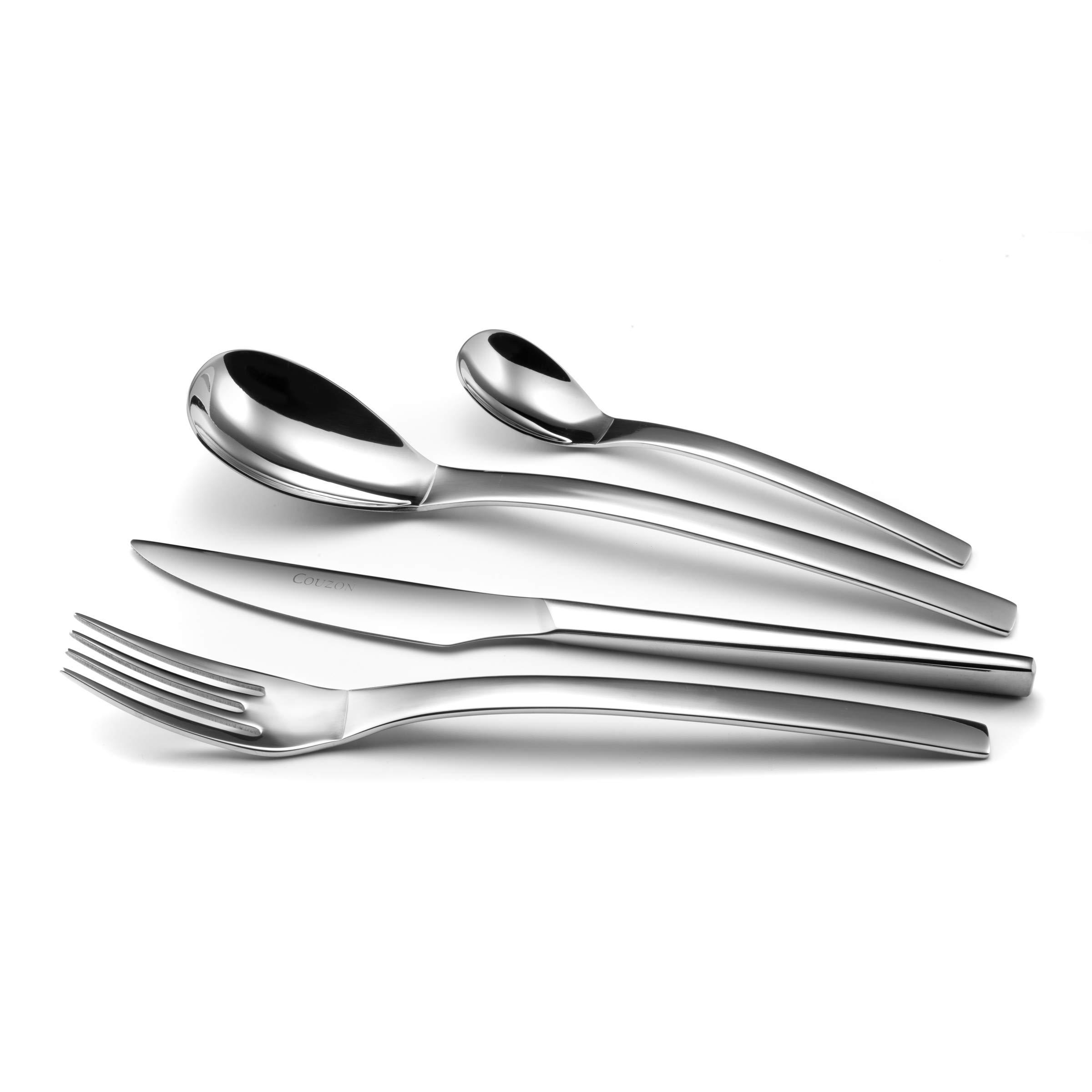 COUZON - Ménagère 50 couverts de table en coffre bois pour 12 personnes - Pix'Elle - Acier inoxydable 18/10, Finition Miroir, Epaisseur 2.5 mm - Inox