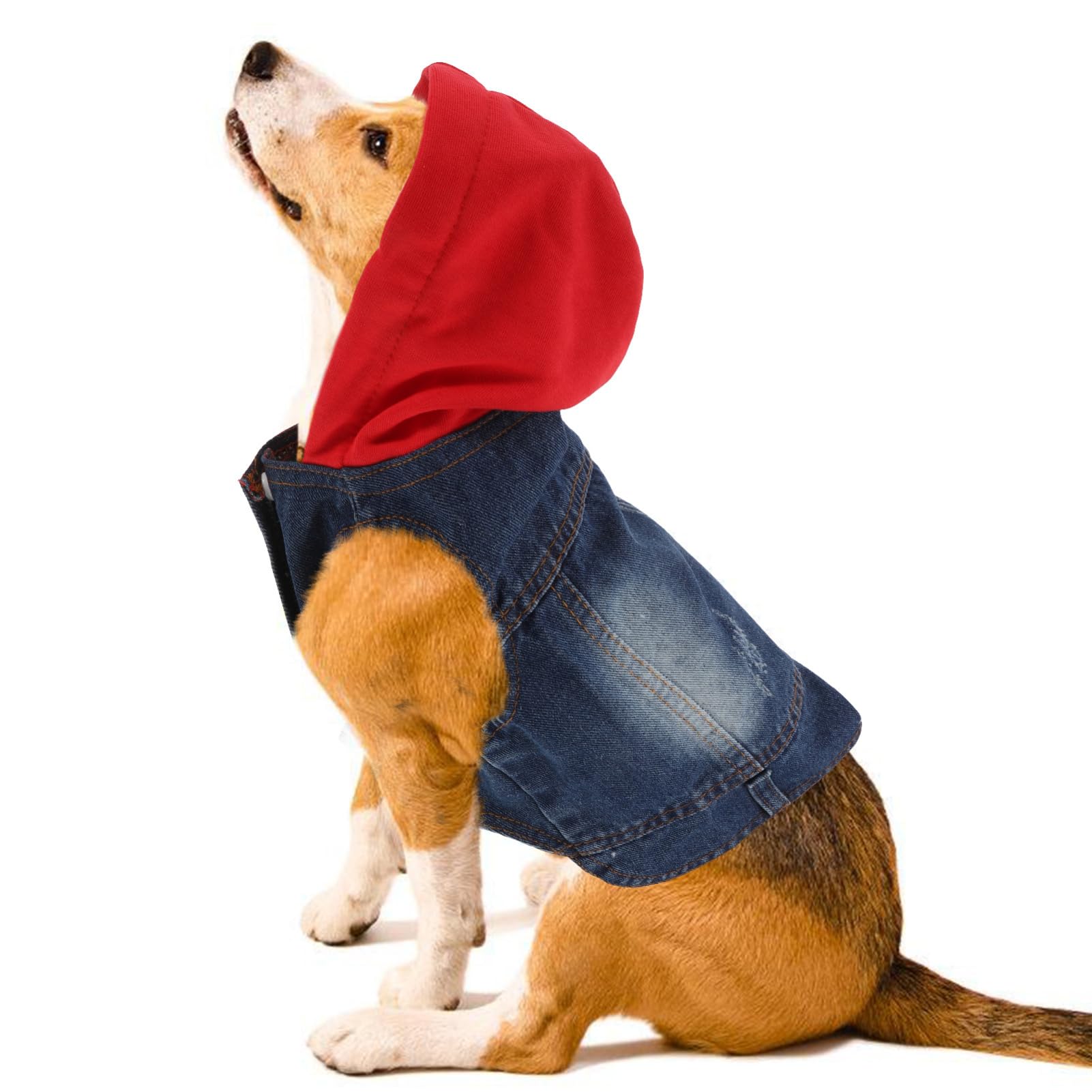 Happyyami Gilet per Animali Domestici Cappotto Cane Cappottino Cane Giubotto Cane Abbigliamento per Cani Costume da Mucca Cane Cucciolo Giacca di Jeans Forniture per Animali Domestici Rosso