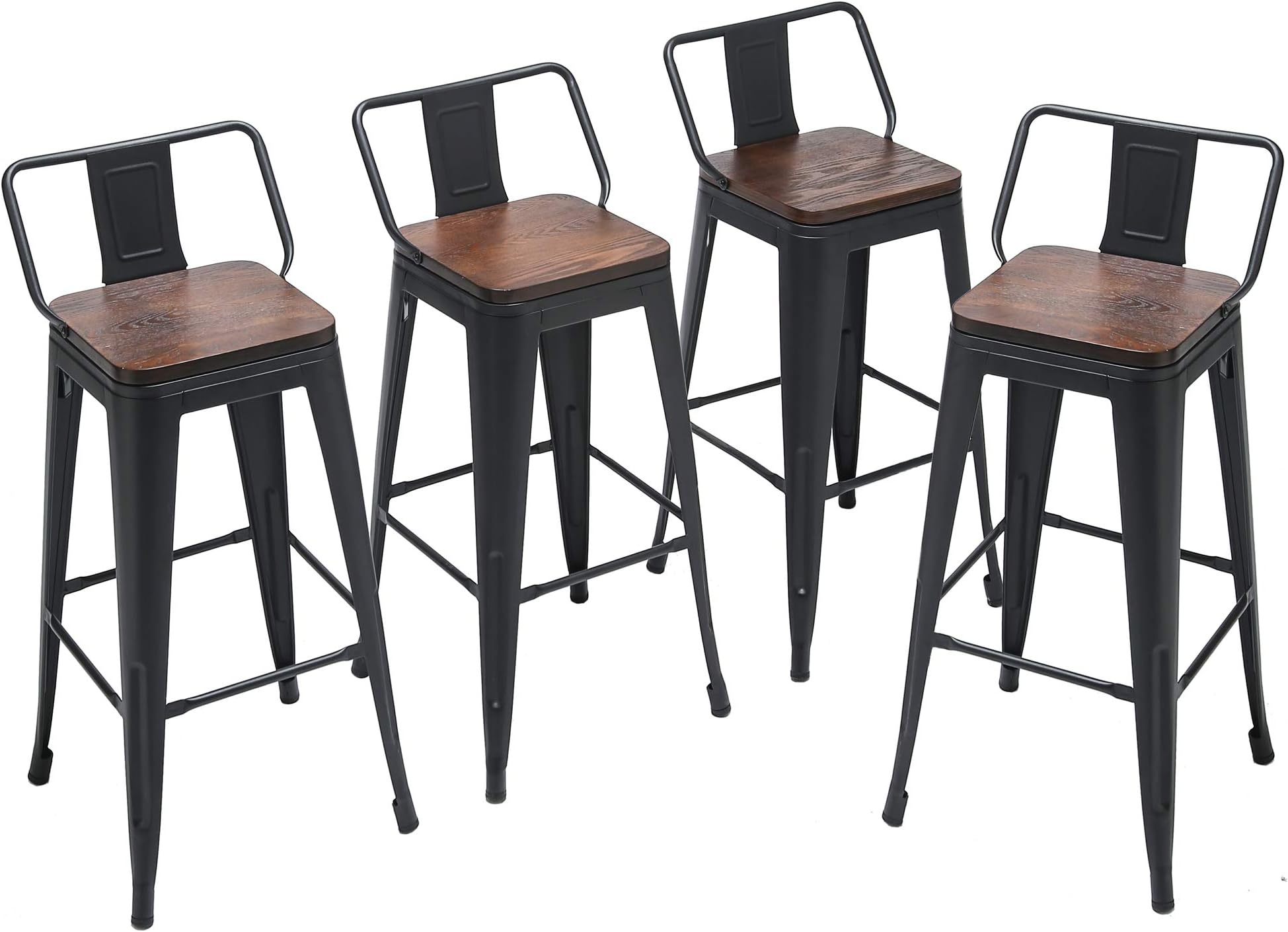 mecor Metal Bar Stools Set of 4 w/Removable Backrest, 30