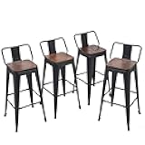 Yongqiang Metal Bar Stools with Back Set of 4 Barstools Chairs Bar Height Stools with Wooden Seat 30