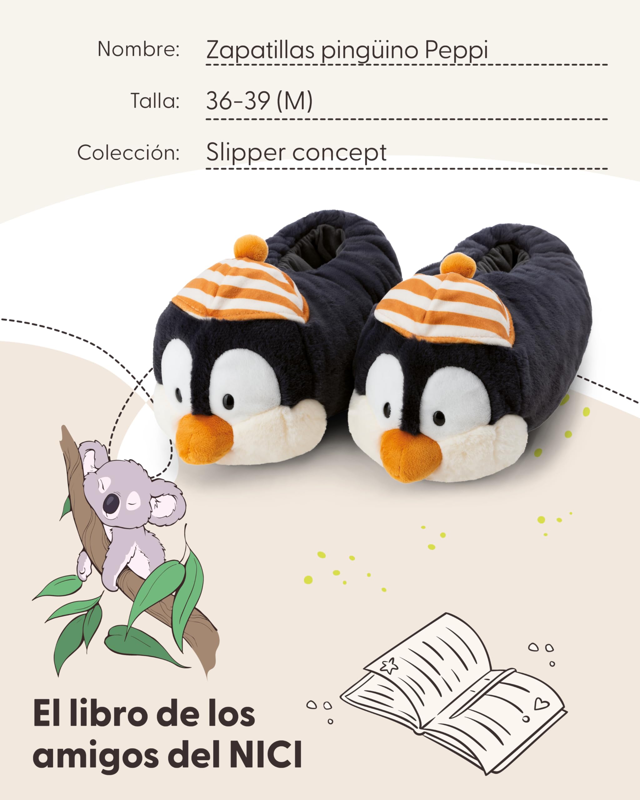 NICI Zapatillas de estar por casa Pingüino Jorge Thunder, 36-39 (M), gris, cálidas, de pelo, para niños y personas adultas, con diseño de animal y suela antideslizante - 62449
