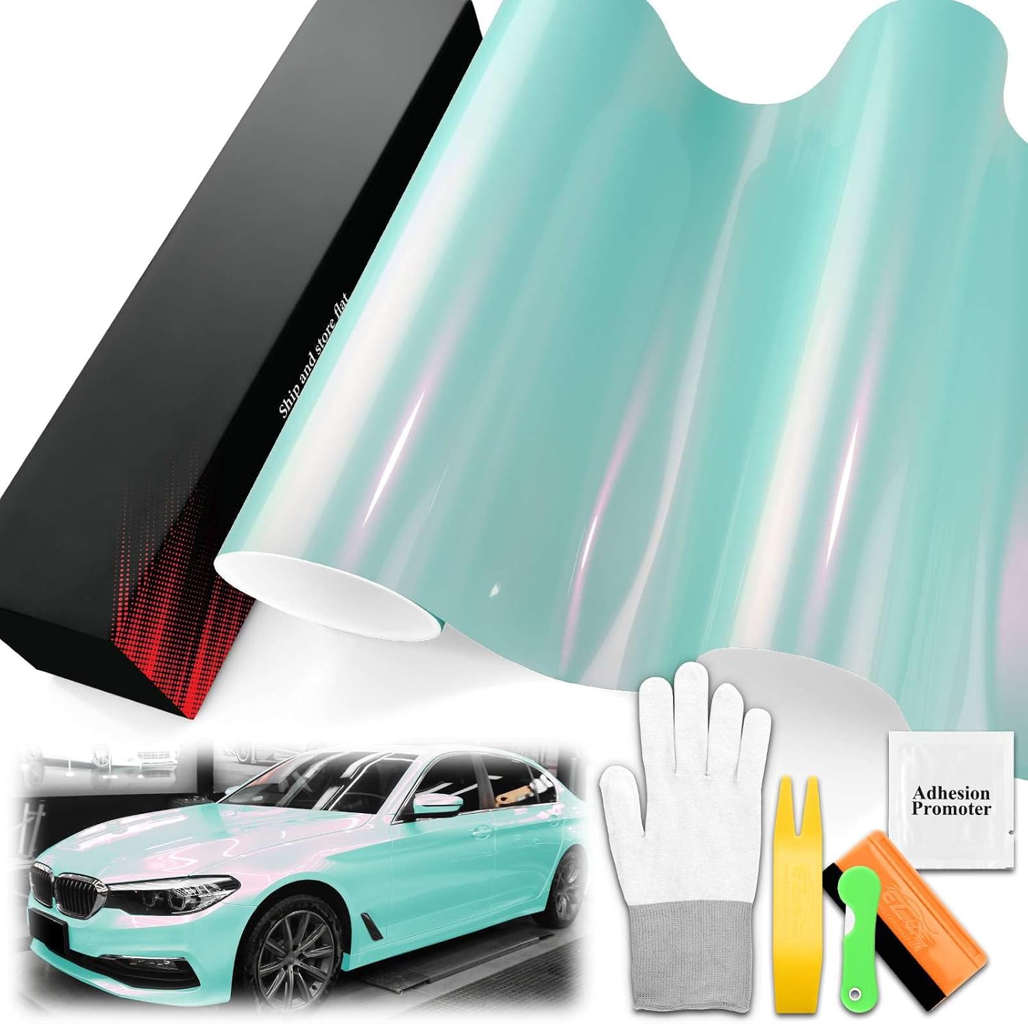 1.6FTx5FT PET Space Candy Gloss Aqua Purple Chameleon Metallic Color Shift Color Change Vinyl Wrap Auto Car Sticker Decal Film Sheet Bubble Free Air Release Technology with Tool Set