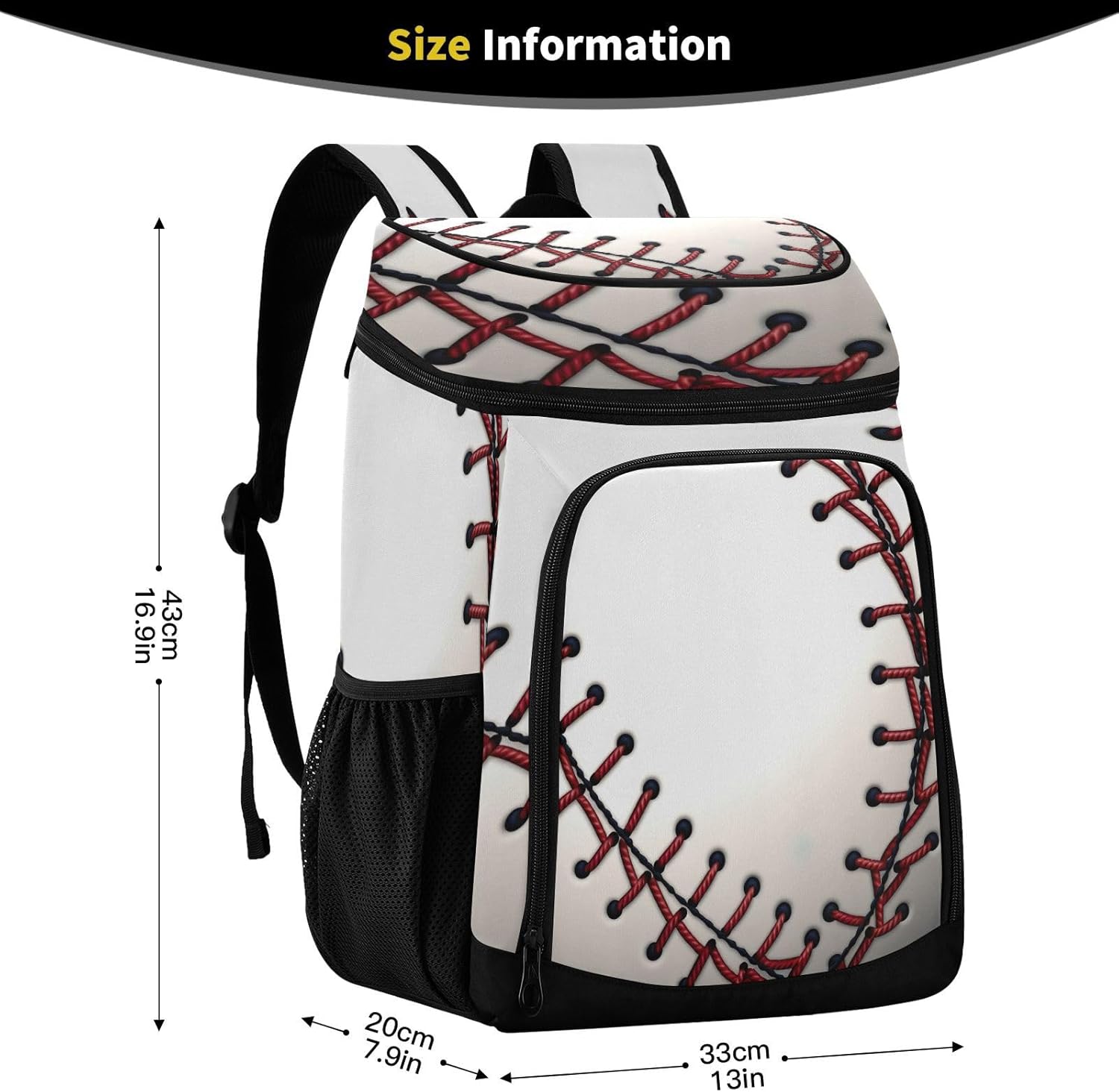 Baseball Stitch Clip Cooler Backpack 36 Cans Leakproof Waterproof Backpack Cooler Bag Beach Accessories Travel Camping Fishing Backpack for Women Men