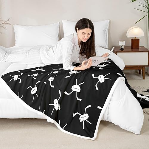 Miniatura 3 de Manta Sherpa de hockey sobre hielo, manta de franela para niños, niñas, adolescentes, adultos, deportes de hielo, manta de felpa de dibujos animados