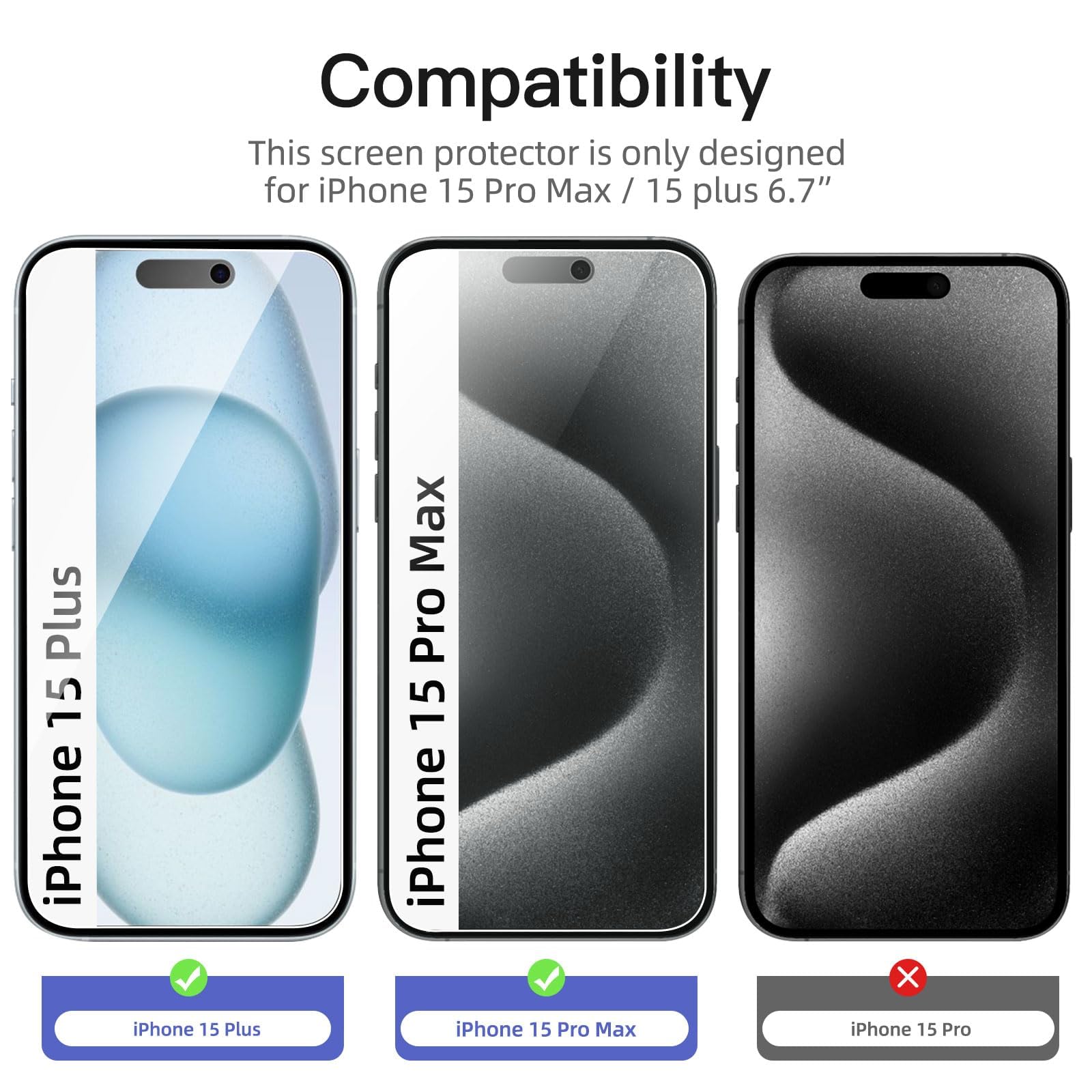 NEW'C 3 Sztuki, Prywatność Ochraniacz Ekranu dla iPhone 15 Pro Max, iPhone 15 Plus (6,7 Cala), Zrównoważony Kąt Prywatności 28 Stopni z Ochroną Oczu, Ultra Trwała Twardość 9H, Bez Bąbelków