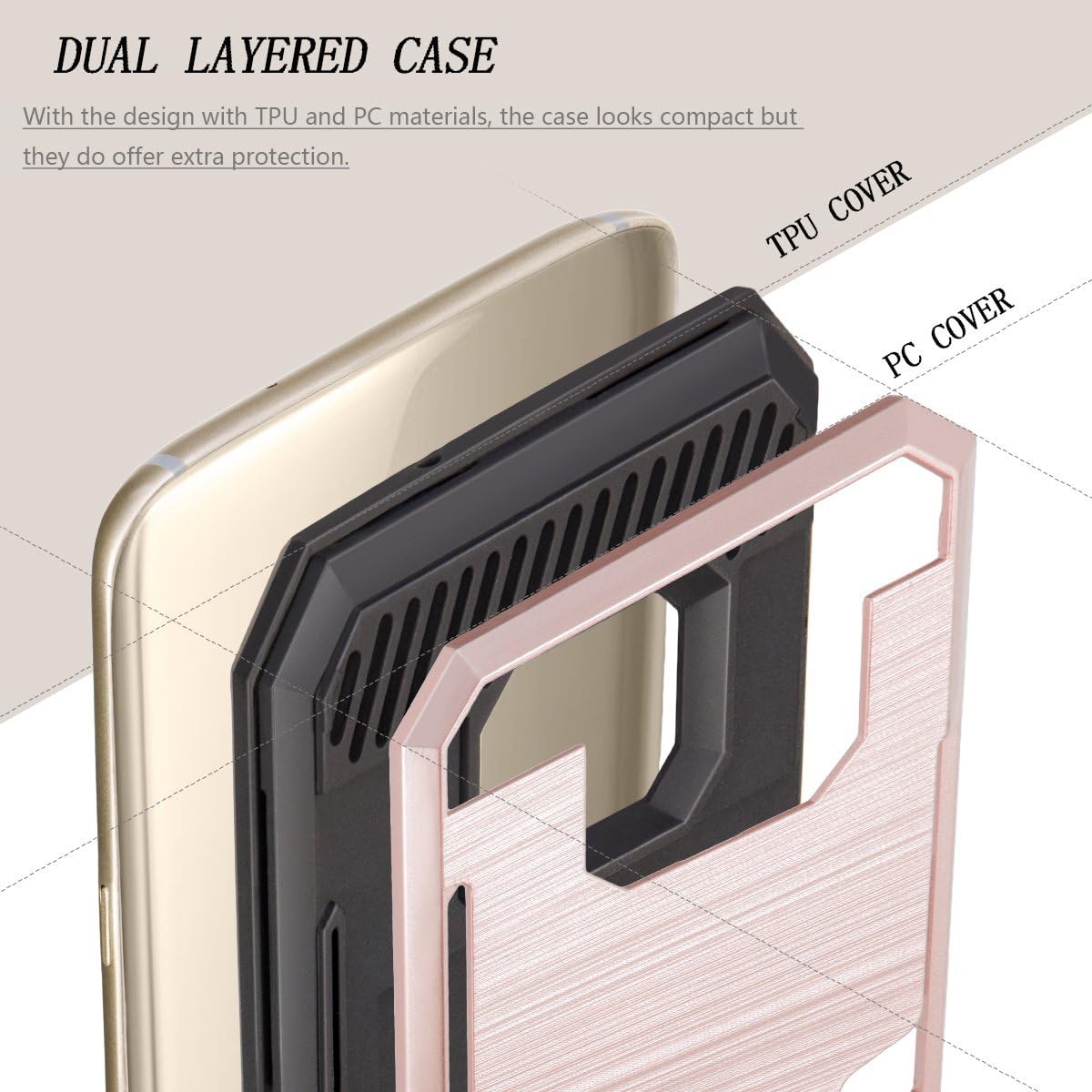 Galaxy S7 Case, TILL(TM) Wallet Case [Card Pocket] Shockproof Dual Protective Shell Rubber Bumper w/Card Holder Slot Kickstand Case Cover for Samsung Galaxy S7 S VII G930 GS7 All Carrier [Rose Gold]