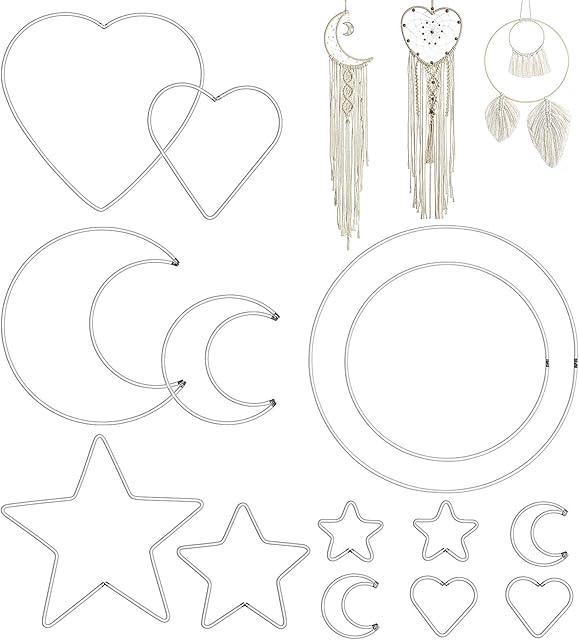Meetory 14 Pieces Metal Dream Catcher Rings Hoops -Frames for Dream Catchers, Metal Moon Star Circle Heart Shape Macrame Rings for DIY Craft Dream Catcher Making Home Wall Decoration