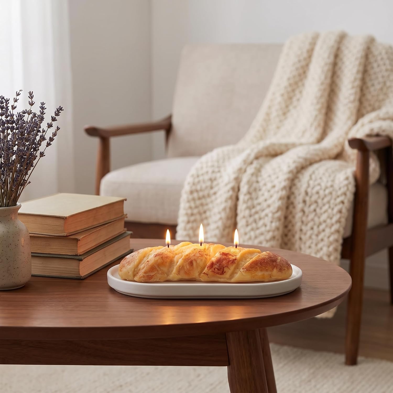 French Bread Scented Candle,Realistic Long Loaf with 3 Wicks