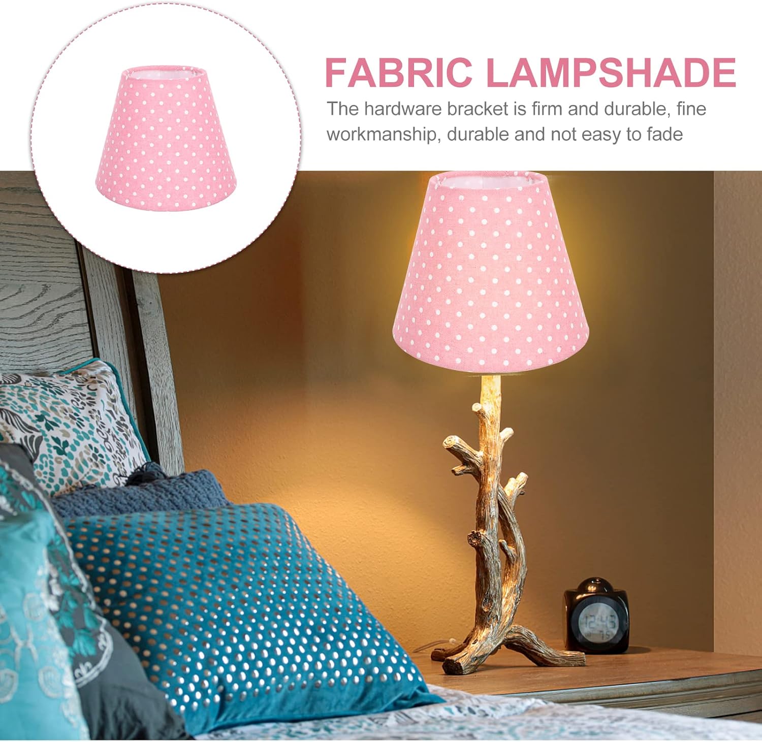 Totority Polka Dot Lampshade Cloth Lamp Cover 6.29 Inch Round Small Lamp Shade for Bedside Floor Wall Lamps Soft Light Diffuser Home Decor