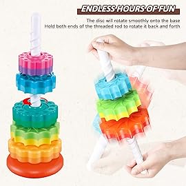 JUXUE Baby Spinning Stacking Toys for Toddlers 1-3, Rainbow Ring Stacker Montessori Toys for Babies 6-12 Months, 1 2 3 One Year Old Girl Boy Christmas Birthday Gifts, Autism Sensory Learning Toy