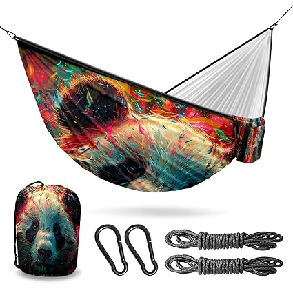 Vigetue Camping Hammock Double & Single Portable Hammocks with 2 Tree Straps, Great for Hiking,Backpacking,Hunting,Outdoor,Beach,Camping, Panda (72)