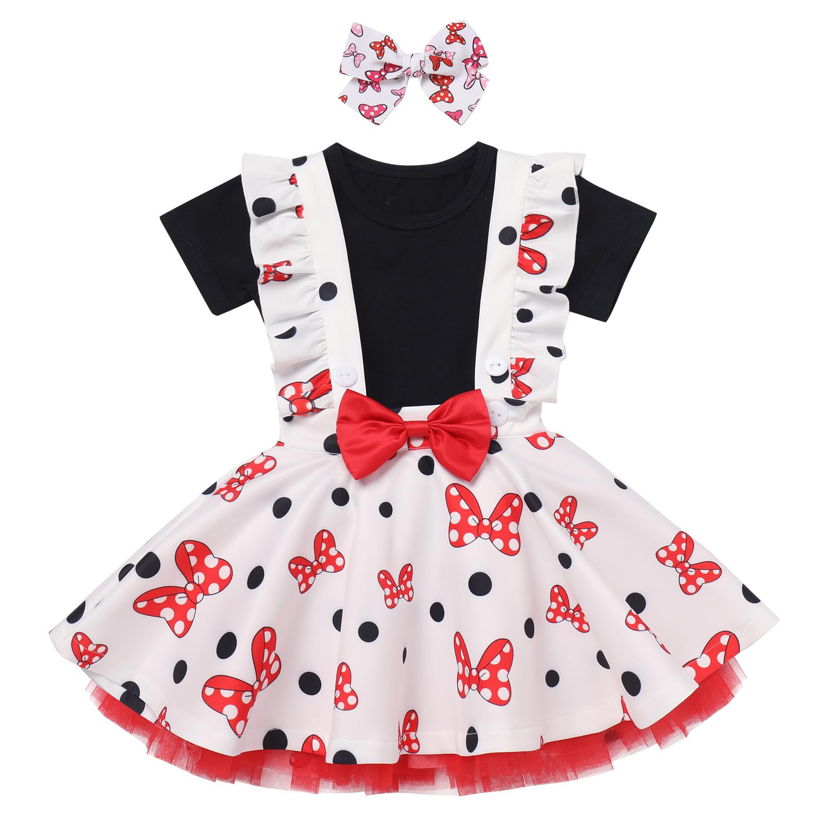 IBTOM CASTLE Polka Dots Tutu Costume for Baby Girl Princess 1st Birthday Party,Dress Up w/Overall Suspender Skirt,Headband